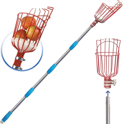 Fruit Picker Tool with Basket & Adjustable Stainless Steel Pole