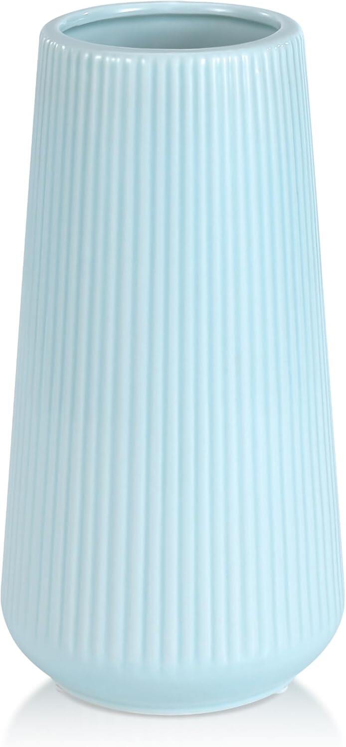 White Ceramic Vase, GUKJOB Small Cute Flower Vase for Pampas Grass, Home, Living Room, Dining Table, Farmhouse, Office Decor, Bedroom, Table, and Kitchen Shelf (White)
