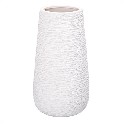 Textured White Elegant Oval Ceramic Vase for Flowers