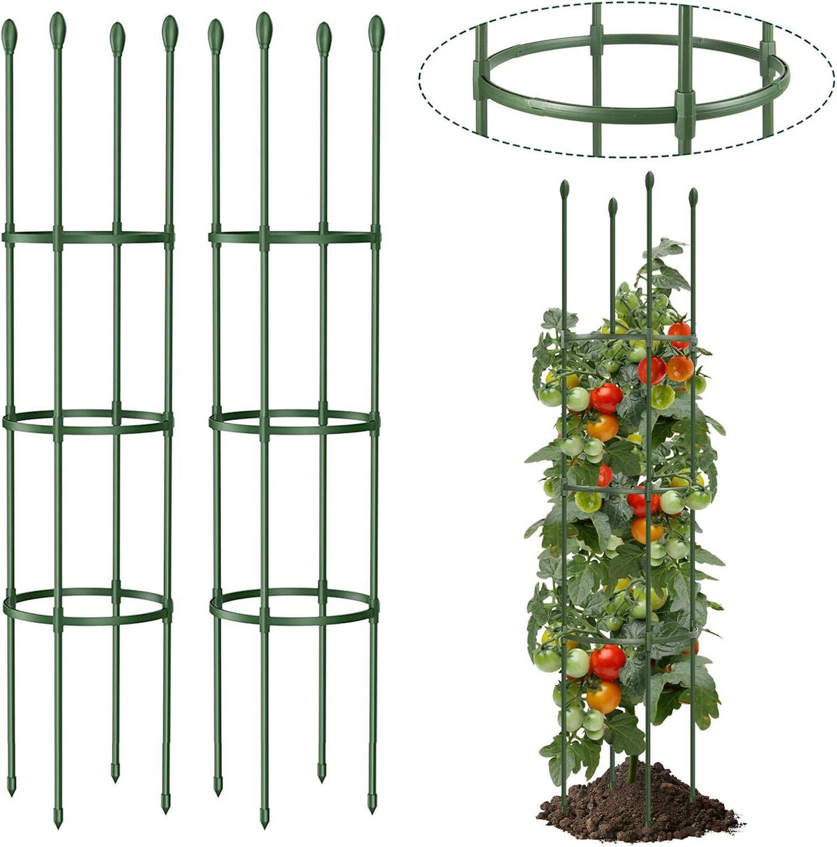 Round Heavy Duty Tomato Cage -Steel Core Plastic Coated Garden Trellis