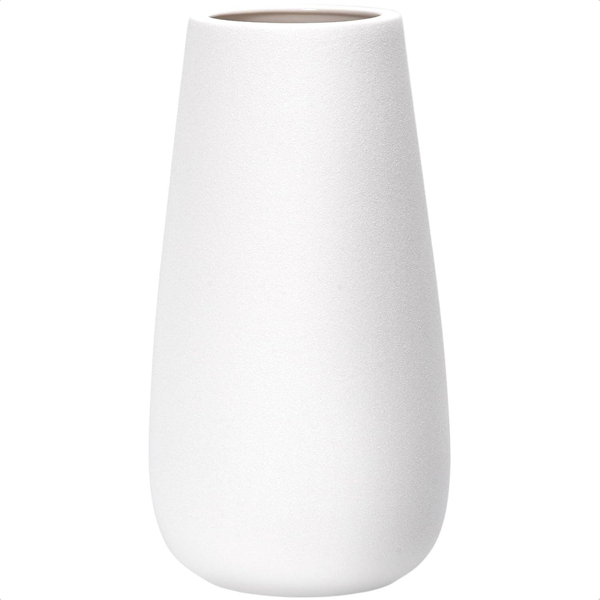 Textured White Elegant Oval Ceramic Vase for Flowers