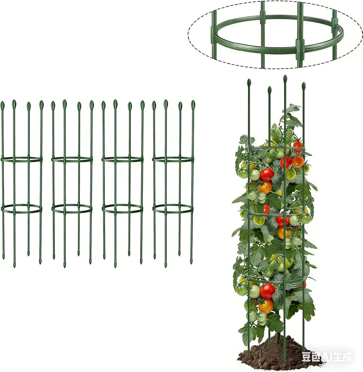 Round Heavy Duty Tomato Cage -Steel Core Plastic Coated Garden Trellis