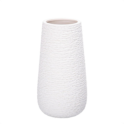 Textured White Elegant Oval Ceramic Vase for Flowers