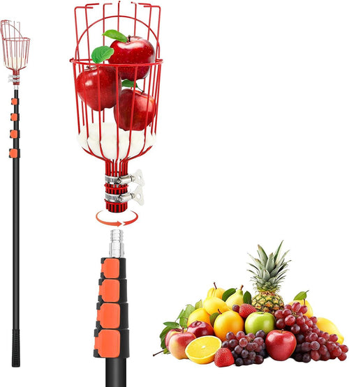 Telescoping Fruit Picker Pole - Lightweight Aluminum with Cushioned Basket