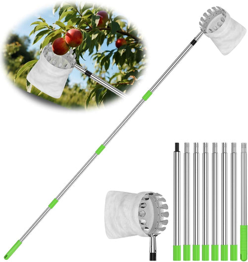 Fruit Picker Tool with Stainless Steel Pole & Soft Basket