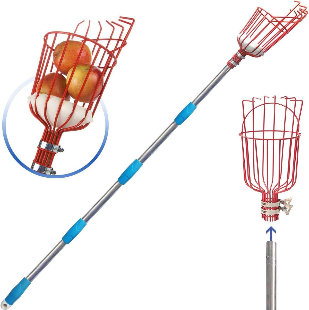 Fruit Picker Tool with Basket & Adjustable Stainless Steel Pole