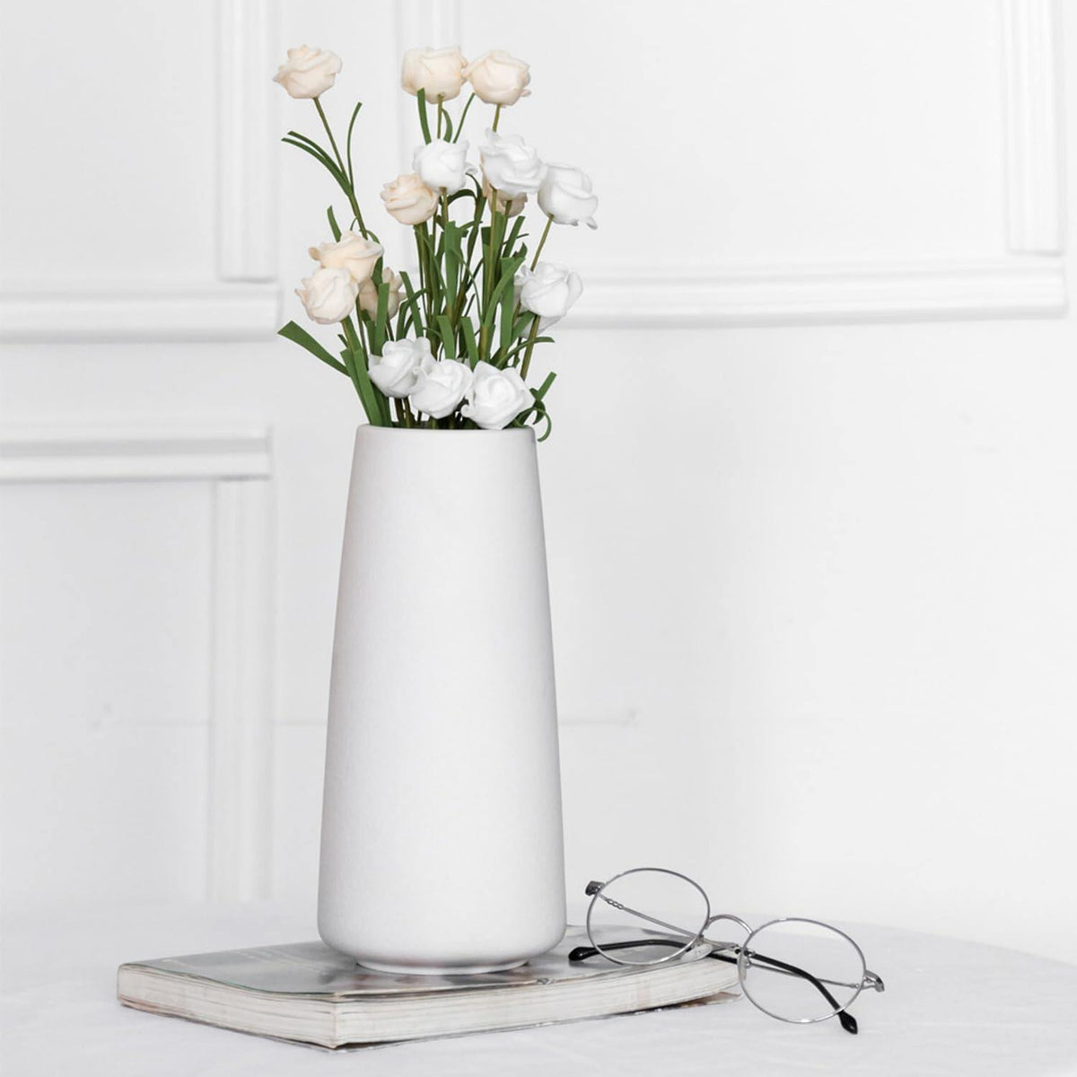 White Ceramic Flower vase, Vases for Pampas Grass