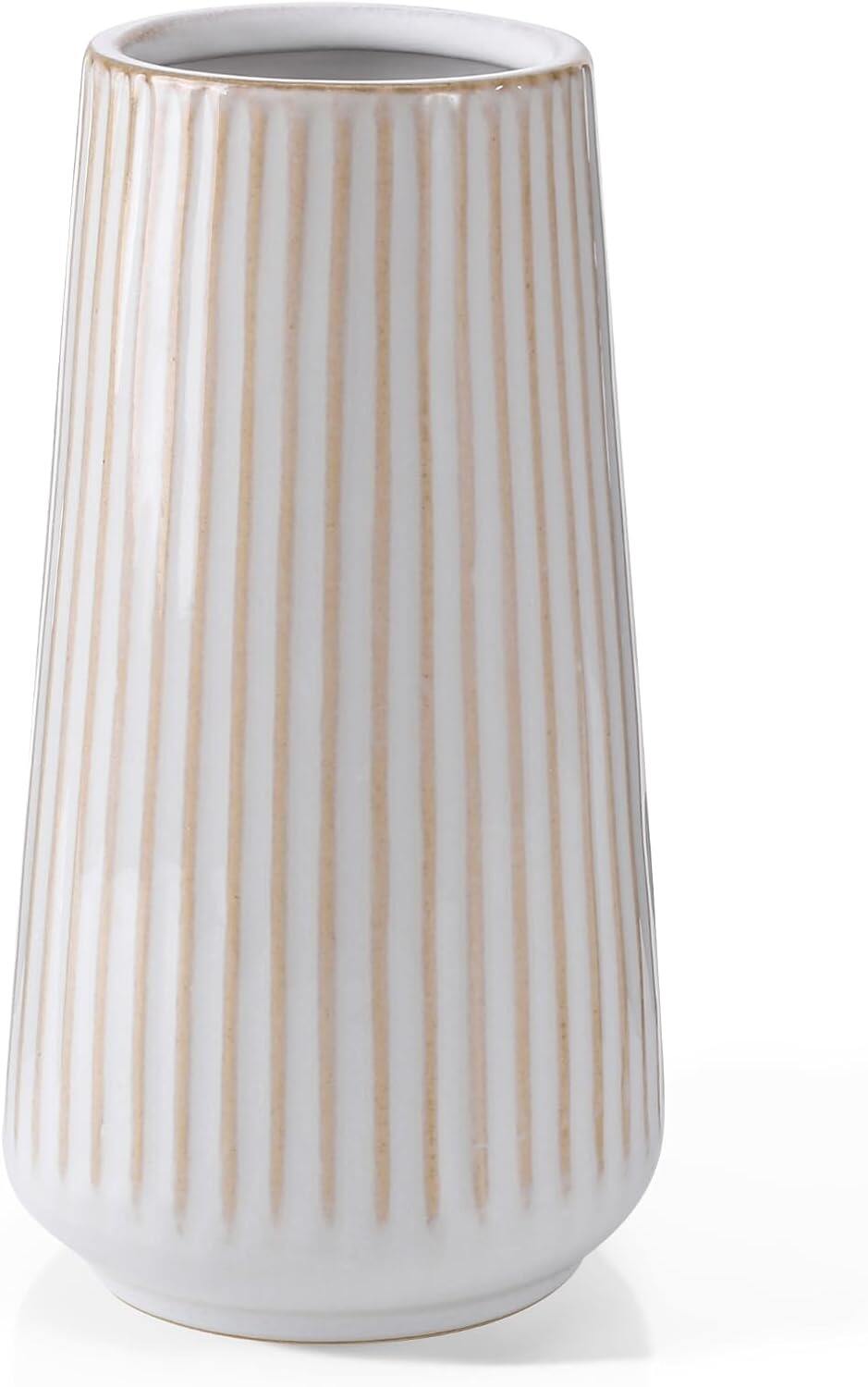 White Ceramic Vase, GUKJOB Small Cute Flower Vase for Pampas Grass, Home, Living Room, Dining Table, Farmhouse, Office Decor, Bedroom, Table, and Kitchen Shelf (White)