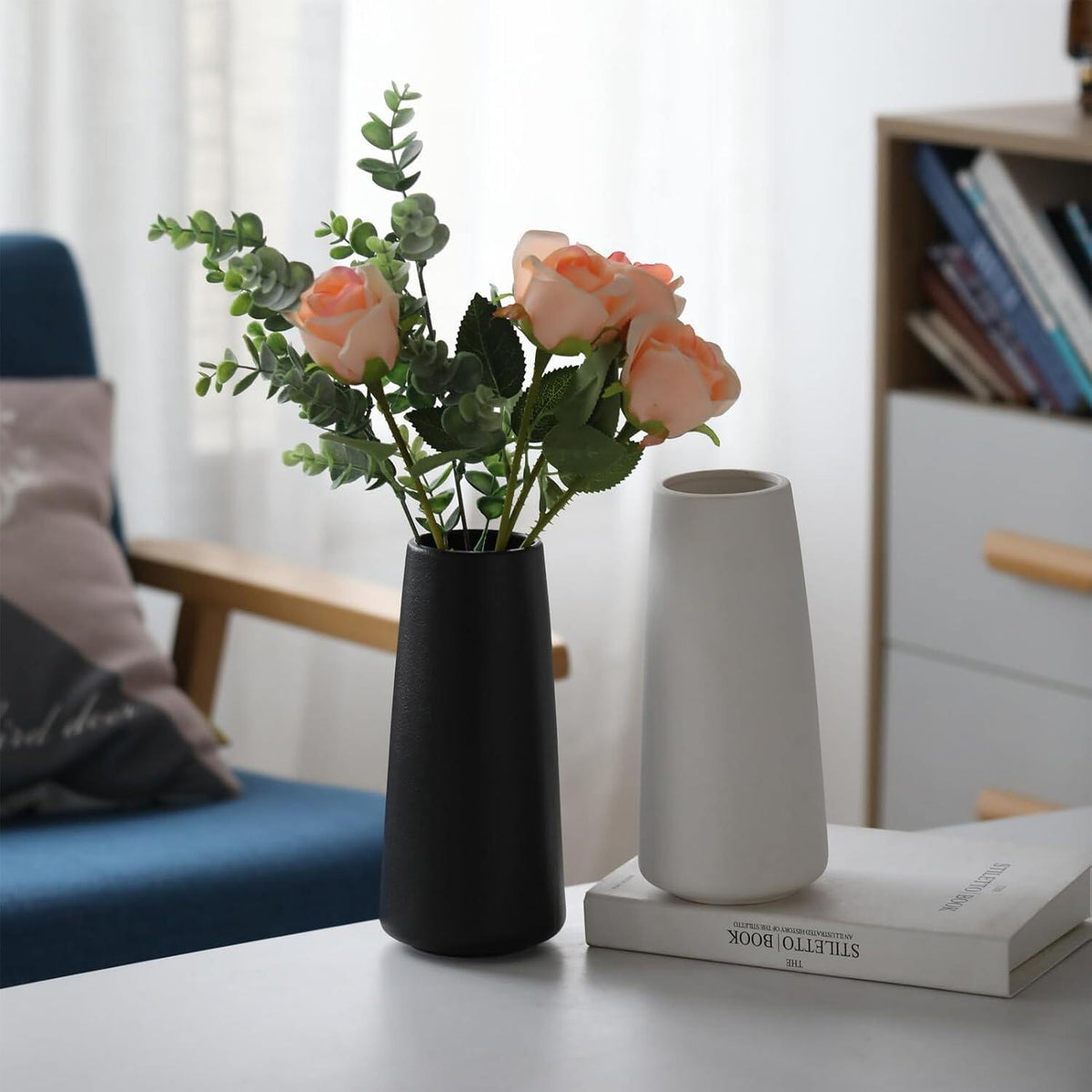 White Ceramic Flower vase, Vases for Pampas Grass