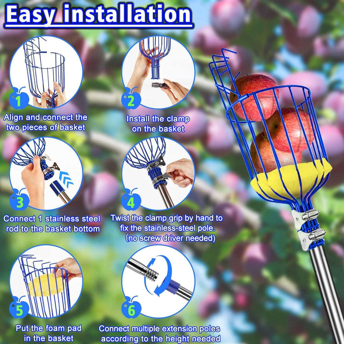 Fruit Picker Pole Adjustable Fruits Picker Tool