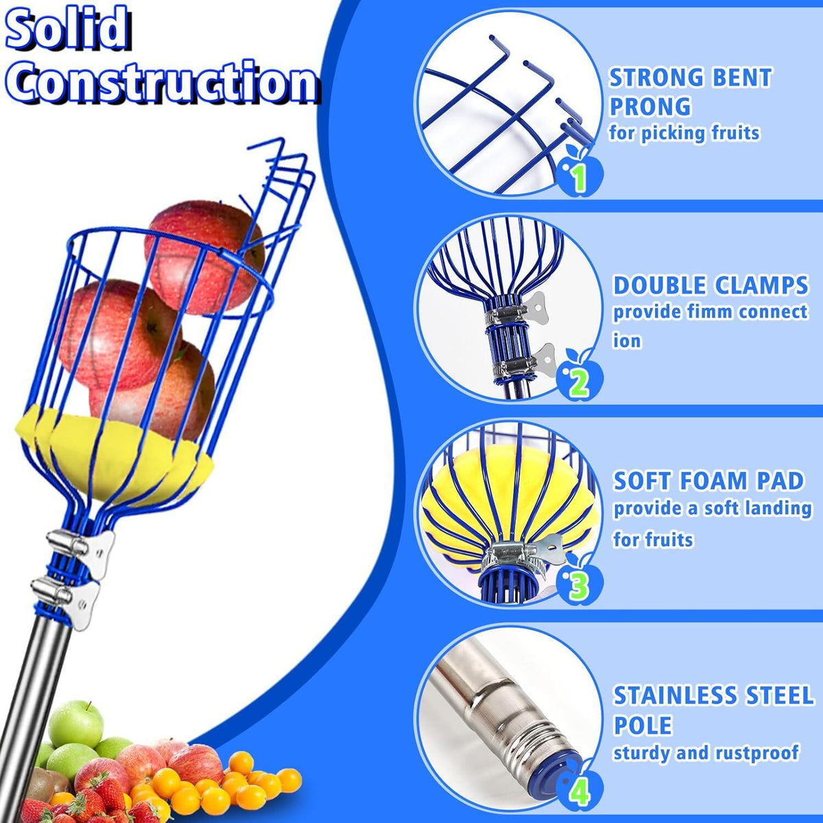 Fruit Picker Pole Adjustable Fruits Picker Tool