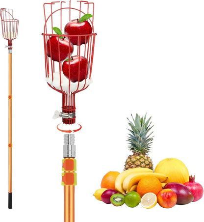 Telescoping Fruit Picker Pole - Lightweight Aluminum with Cushioned Basket