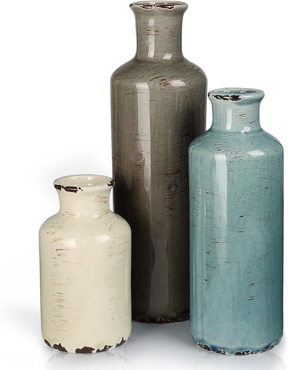 Ceramic Vases Set, Rustic Coastal Vases Home Decor