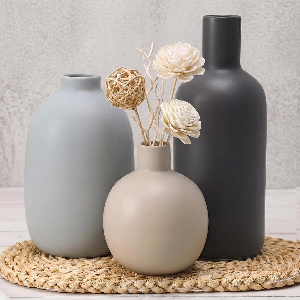Ceramic Vases Set, Rustic Coastal Vases Home Decor